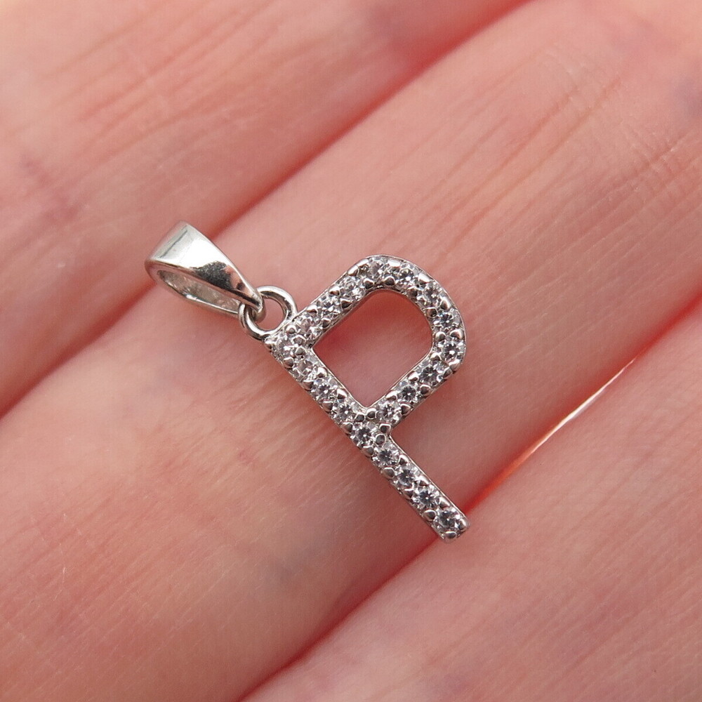 925 Sterling Silver Round-Cut C Z Letter P Initial Mini Charm Pendant